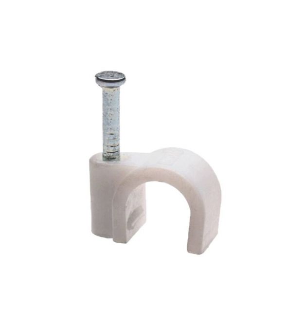 Скоба кругла з цвяхом для кабелю R-3 біла (100 шт.)