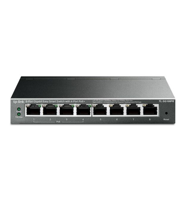 PoE-комутатор TP-Link EasySmart TL-SG108PE гігабітний 8-портовий з 4 PoE+ портами керований PoE-комутатор TP-Link EasySmart TL-SG108PE гігабітний 8-портовий з 4 PoE+ портами керований