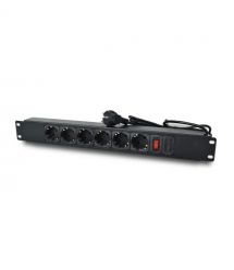 Блок розеток 1U 19" на 6 розеток з вимикачем, PDU 220В, 10А, 1,5м, Schuko (SN 1U-24-9005)