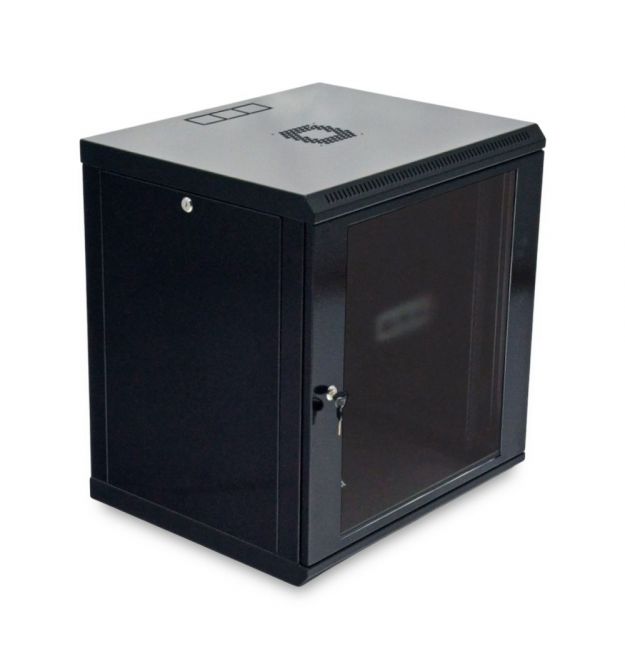 Шафа серверна SteelNet 12U 600 x 450 для мережевого обладнання (скло, чорний)