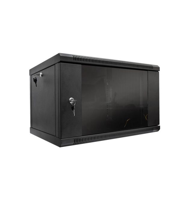 Шафа серверна SteelNet 6U 600 x 450 для мережевого обладнання (скло, чорний)