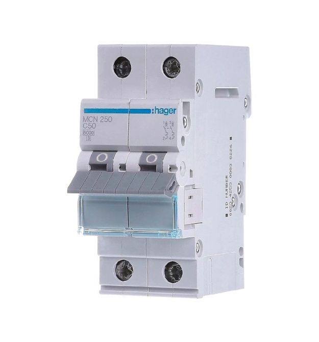 Автоматичний вимикач Hager MCN250A 2P 6 кА C-50A 2M