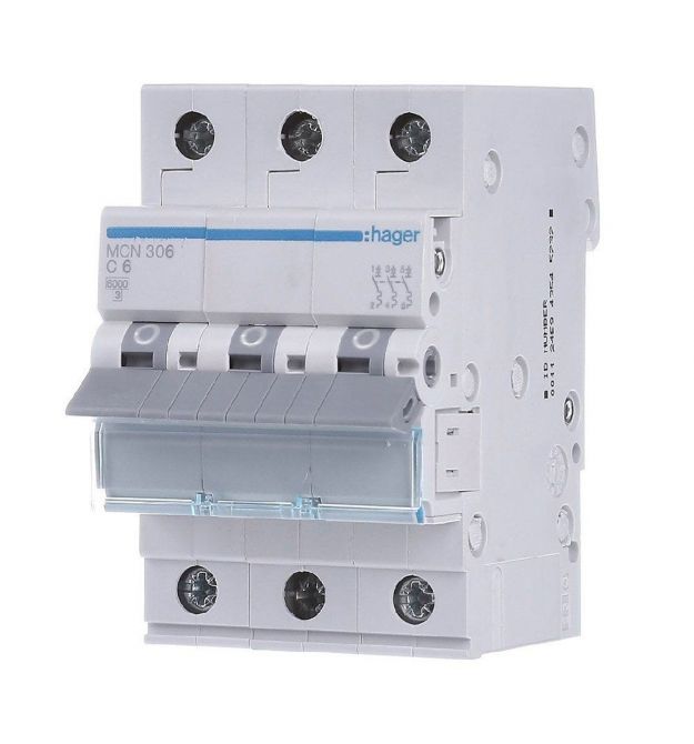 Автоматичний вимикач Hager MCN306 3P 6 кА C-6A 3M