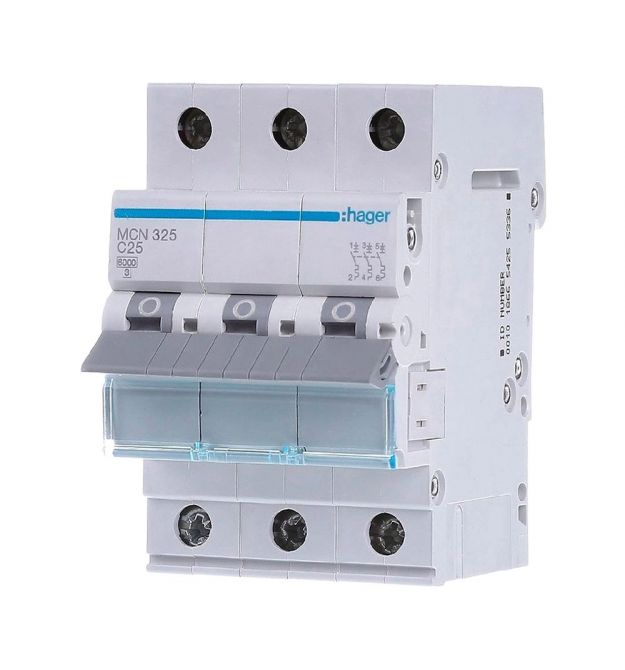 Автоматичний вимикач Hager MCN325 3P 6 кА C-25A 3M