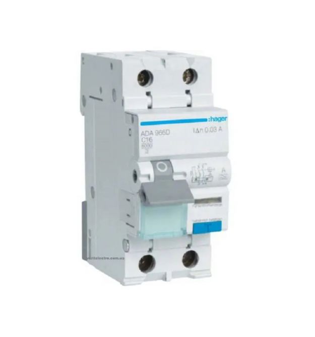 Диференціальний автоматичний вимикач Hager ADA970D ДАВ 1P+N 6kA C-20A 30mA A