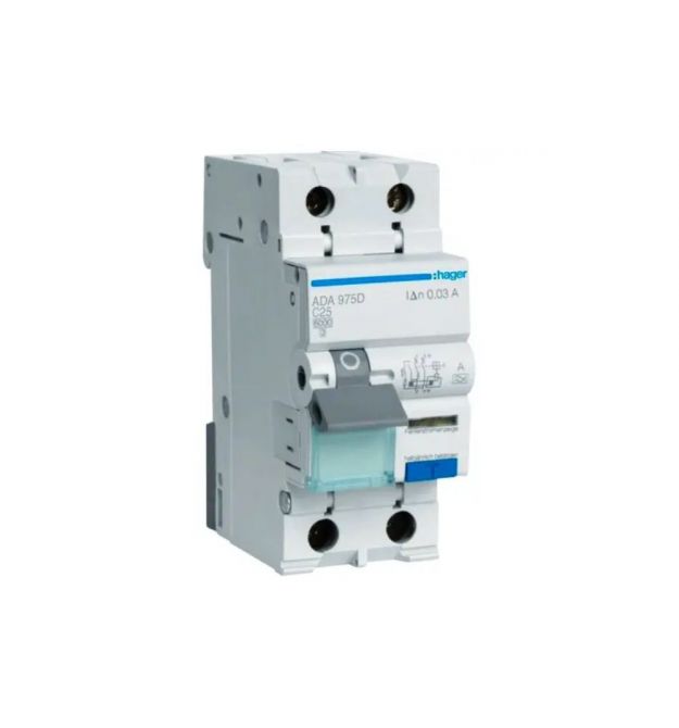 Диференціальний автоматичний вимикач Hager ADA975D ДАВ 1P+N 6kA C-25A 30mA A