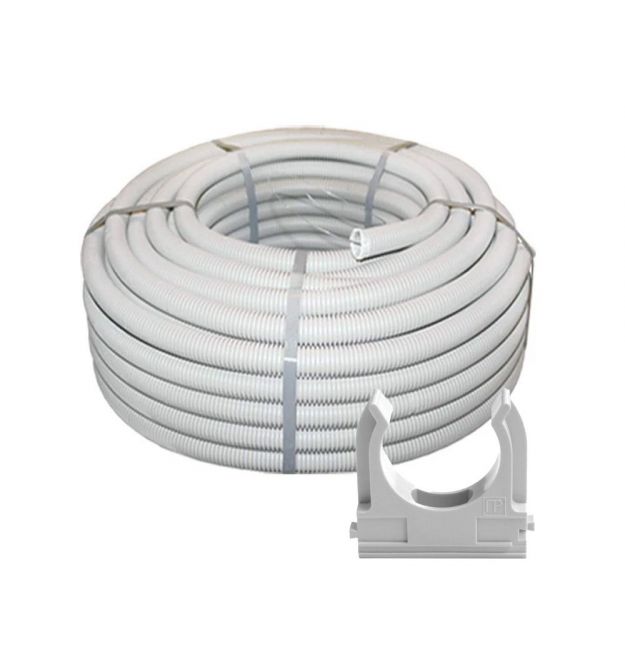 Комплект: гофротруба Light ДКС ПВХ D 32 (25 м) сіра + кліпси для гофри 32 мм (50 шт/уп) сіра