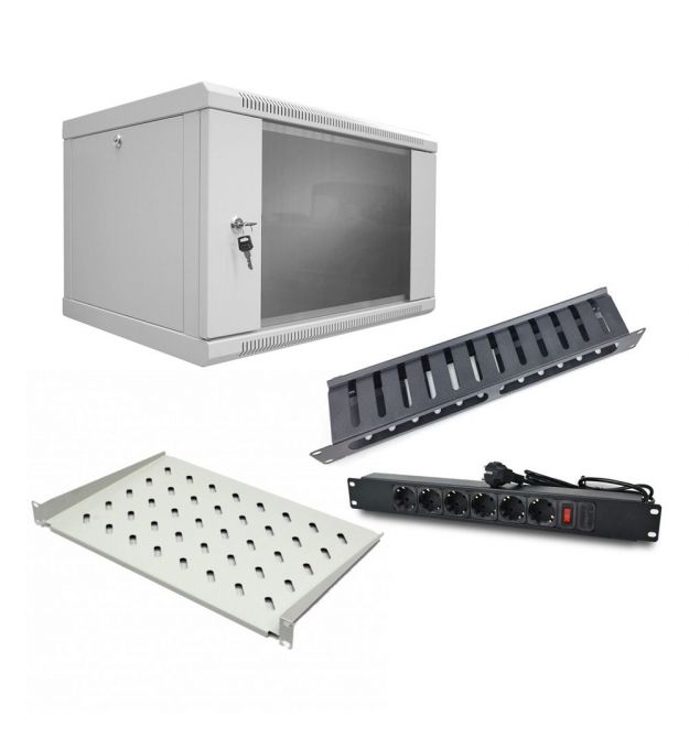 Комплект: Шафа серверна SteelNet 7U 600 x 400 сірий + Блок розеток 1U 19" на 6 розет
