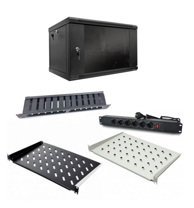 Комплект: Шафа серверна SteelNet 7U 600 x 400 черный + Блок розеток 1U 19" на 6 розе