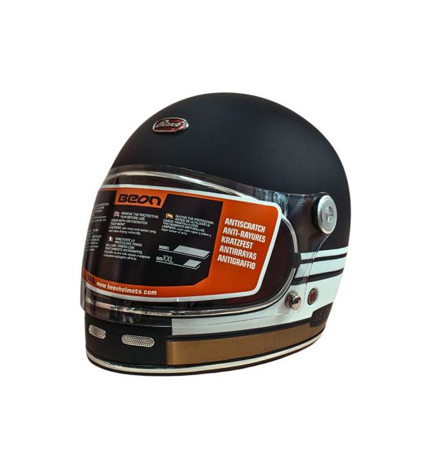 Мотошолом інтеграл Beon B-510 FIBER TRACK MATT BLACK/WHITE (матовий чорний/білий), розмір XL