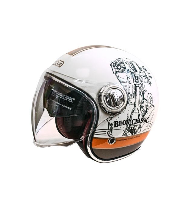 Мотошолом відкритий Beon B-108A ABS 203 SHINY CREAM/ORANGE (глянець кремовий/помаранчевий), розмір XXL