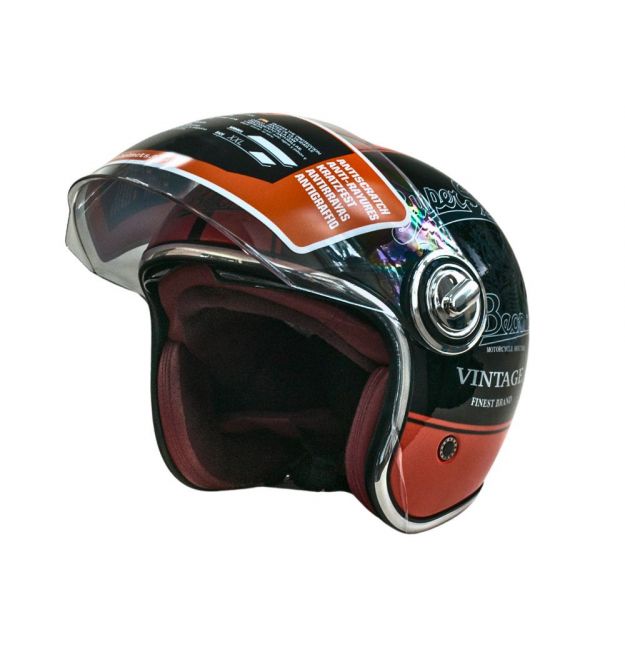 Мотошолом відкритий Beon B-108A ABS SUPER SPORT SHINY BLACK/ORANGE (глянець чорний/помаранчевий), розмір XXL