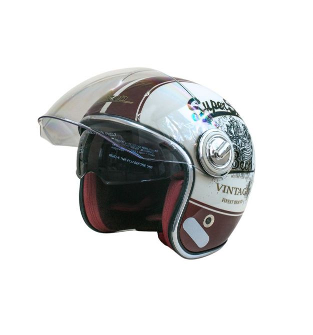 Мотошолом відкритий Beon B-108A ABS SUPER SPORT SHINY CREAM/RED (глянець кремовий/червоний), розмір XXL