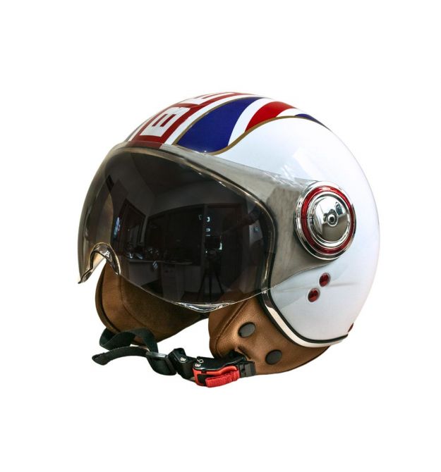 Мотошолом відкритий Beon B-110B FLAG SHINY WHITE/RED/BLUE (глянець білий/червоний/синій), розмір XL