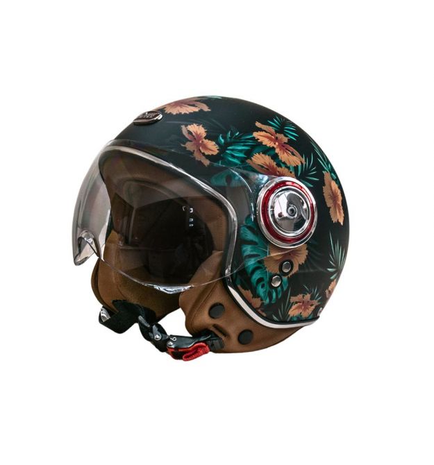 Мотошолом відкритий Beon B-110B FLOWER MATT BLACK/FLOWER (матовий чорний/квіти), розмір XL