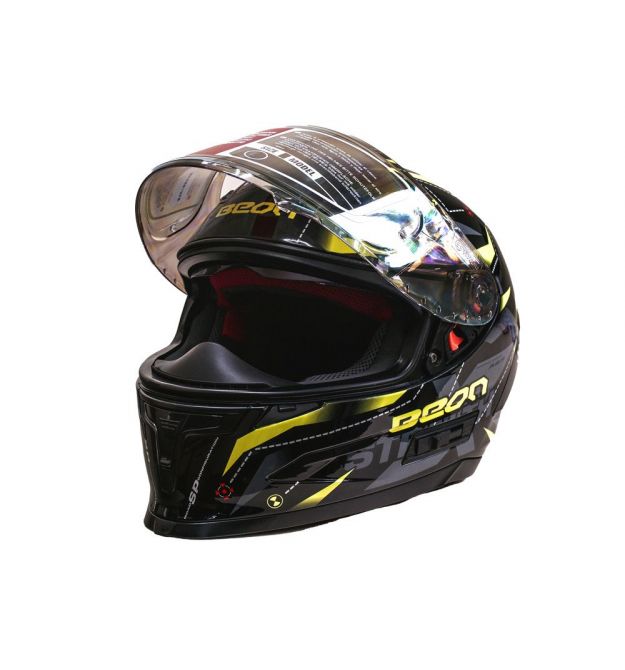 Мотошолом інтеграл Beon TECH SHINY BLACK/YELLOW (глянець чорний/жовтий) розмір L