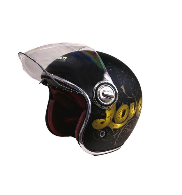 Мотошолом відкритий Beon B-108A ABS LOVE SHINY BLACK/GOLD (глянець чорний/золотий), розмір XL