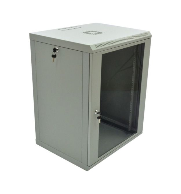 Шафа серверна SteelNet 15U 600 x 500 для мережевого обладнання (скло, сірий)