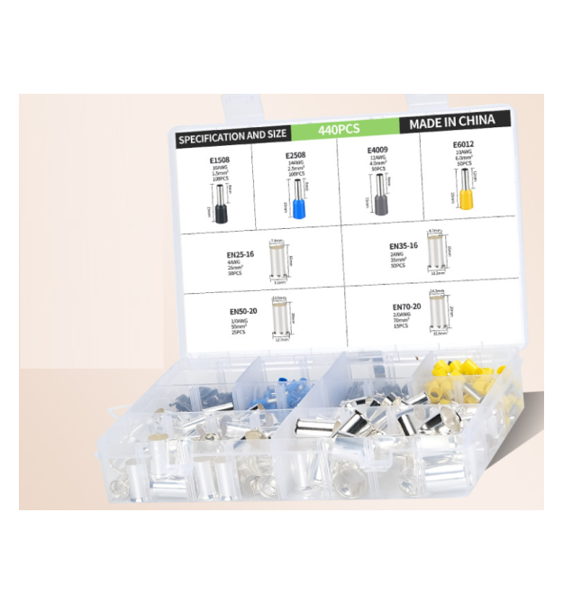 Набір клем - наконечників 440шт (E2508b-100, E1508bl-100, E4009gr-50, E6012-50, EN3516-50, EN5020-20, EN2516-50, EN7020-15) у бо