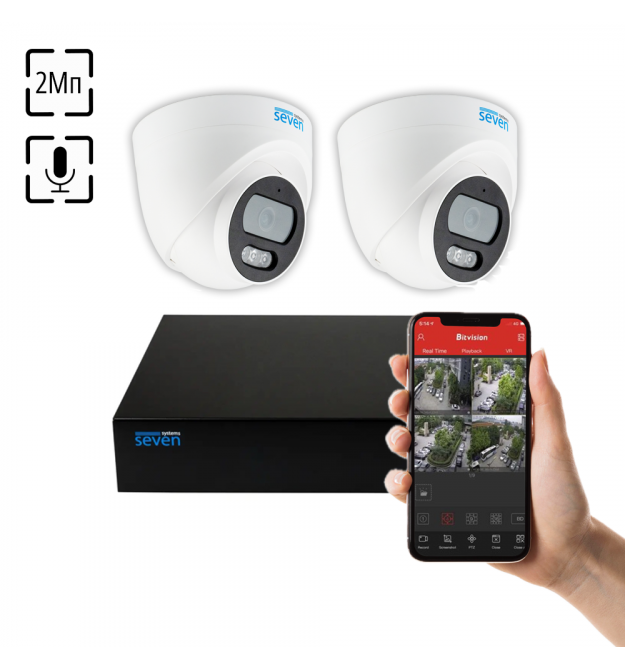 Комплект для самостійного встановлення IP-відеоспостереження 2МП SEVEN 2D2KIT (2.8мм) для приміщень