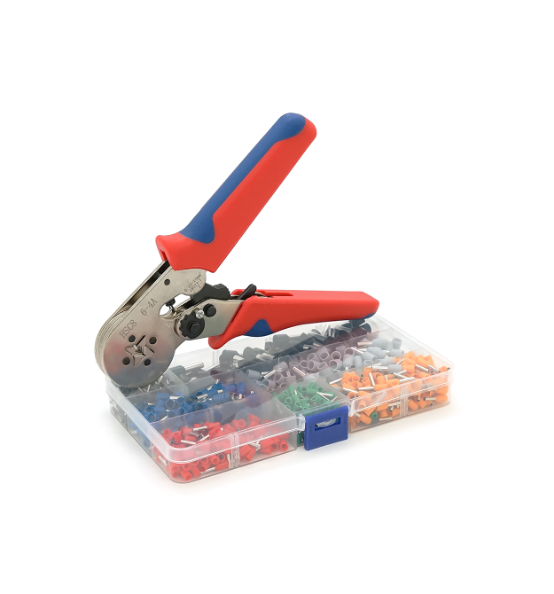 Кримпер HCS8 6-4A для обтиску кабельного наконечника, red-blue + набір кабельних наконечників (VE0508, VE7508, VE1008, VE1508, V