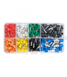 Набір клем - наконечників 300шт(E0508r+w-50 - 2 E2508bl-30,E1008g-40,E1508o-40,E4009gr-40,E7508y-40,E6012b-20)у боксі