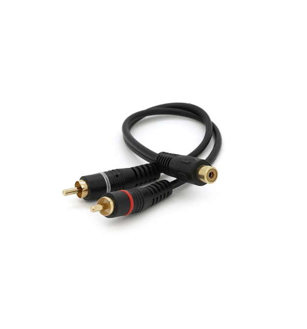 Кабель RCA (мама) - 2хRCA (тато), CU, круглий, Black, 0,2 м, (Пакет) Q250