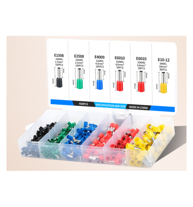Набір клем - наконечників 450шт(E2508g-100,E1508bl-100,E4009b-100,E6010r-100,E1012y-50)в боксі
