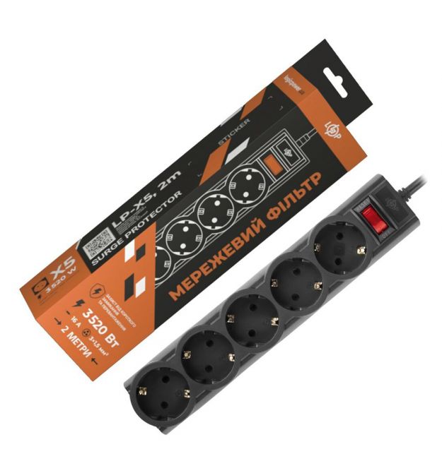 Мережевий фільтр PREMIUM LP-X5 2 м Black (3520Вт)