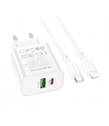 Набір BOROFONE BA88A СЗУ USB+Type-C+ кабель Lightning, PD20W+Q3.0, 1м, White, Blister
