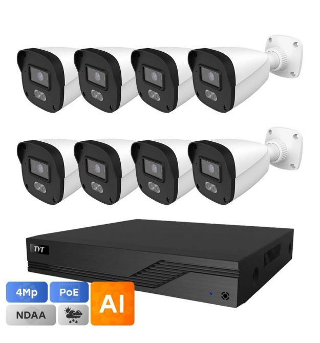 IP-Video-Single Set 8 TVT-Video Kit 8x4MP (B) POE: 8 цилиндрический 4 Мп в