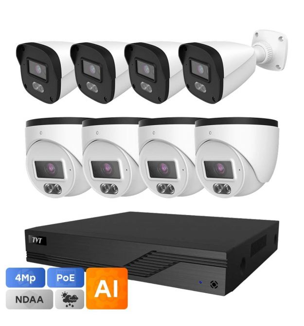 Комплект IP-відеонагляду на 8 камер TVT IP-Video Kit 8x4Mp (T-B) PoE: 4 циліндричні 4Mp в