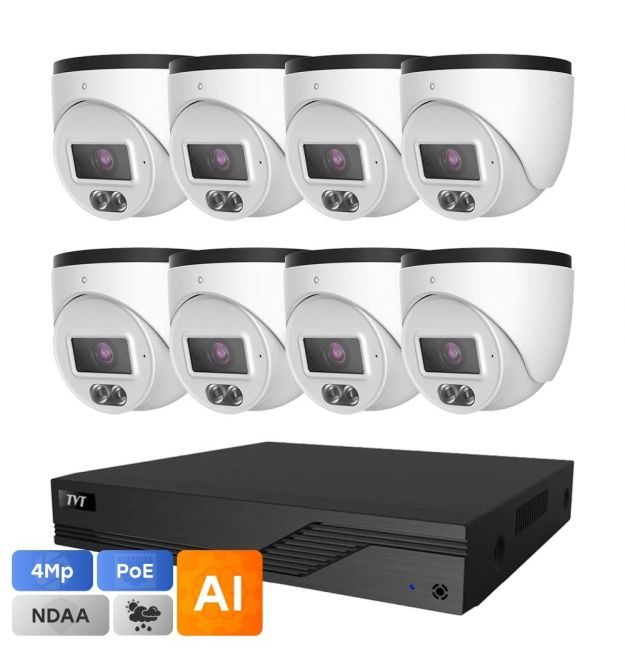 IP-Video-Single Set 8 TVT-Video Kit 8x4MP (T) POE: 8 купола 4MP