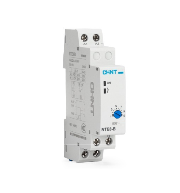Реле часу CHINT NTE8В015S, на DIN-рейку, затримка включення-0.1с-5с, Ue - le: AC-15 240В - 0,75А, -5С~+40С, 93х66,5х18,5 мм