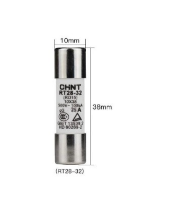 Плавкий запобіжник CHNT-RT28-32 (RO15) 25A 500AC, 10&amptimes38mm, змінної напруги, 20 штук в упаковці, ціна за 1 штуку
