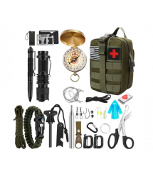 Туристична сумка з набором для виживання, 20 предметів, пиловлагонепроникна, на змійці, (ножиці,карабіни,ліхтарик,компас,ліска т