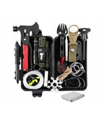 Туристичний бокс з набором для виживання, 19 предметів, (сокирка, карабіни, ліхтарик, ґнот, мотузка, ліска та ін,), пластик, 20*
