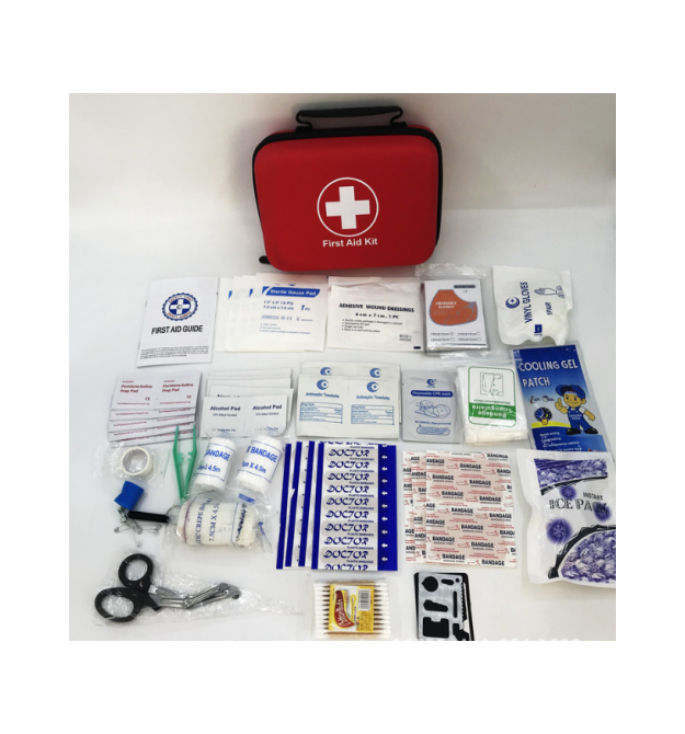 Аптечка - Медична валізка, пиловлагонепроникна, 3 відділення, на змійці, червона, (ножиці, вата, бинти, пластир та ін.) 23*17*8с