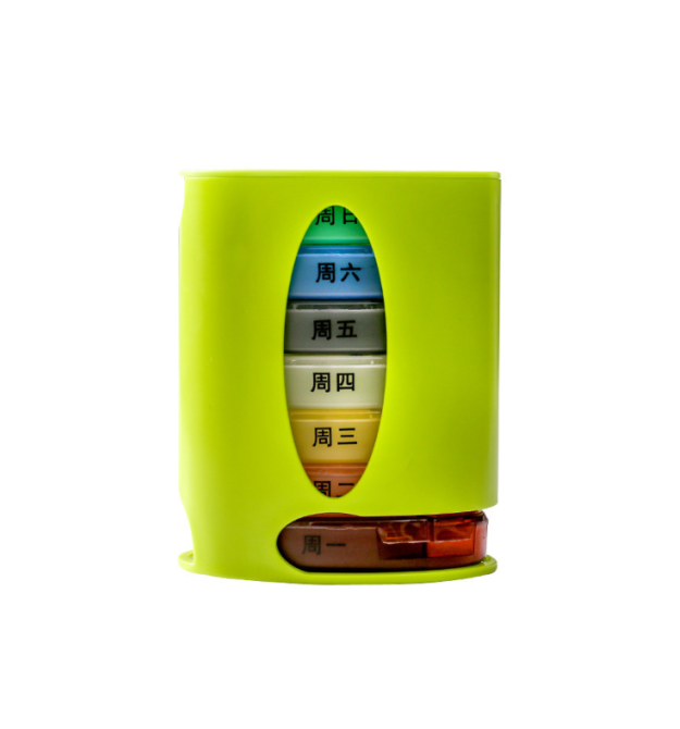 Таблетниця на 7 - 28 знімних осередків(різних кольорів), овальні, розділені день тижня - час доби, пластик, 9.6*6*12см