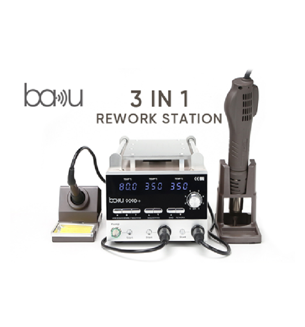 Паяльна станція BAKU BU-909D+, 2у1, цифрова індикація, паяльник - паяльний фен з блоком регулювання, Box