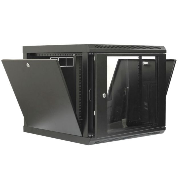 Шкаф 9U, 600x500x507 мм (ШxГxВ), L-type, акриловое стекло, черный