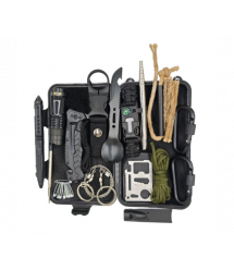 Туристичний бокс з набором для виживання, 18 предметів, (ніж, карабіни, ліхтарик, фітіль, мотузка та ін.), пластик, 20*11.7*6.9с