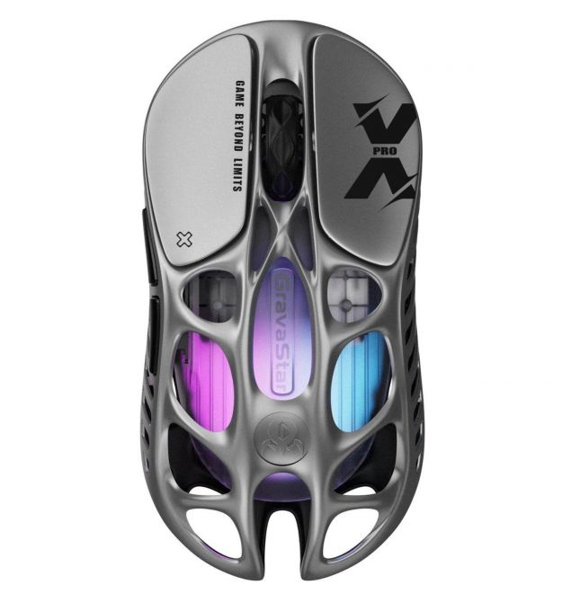GravaStar Мышь Mercury X Pro, 8K, BT/WL/USB-A, RGB, серый