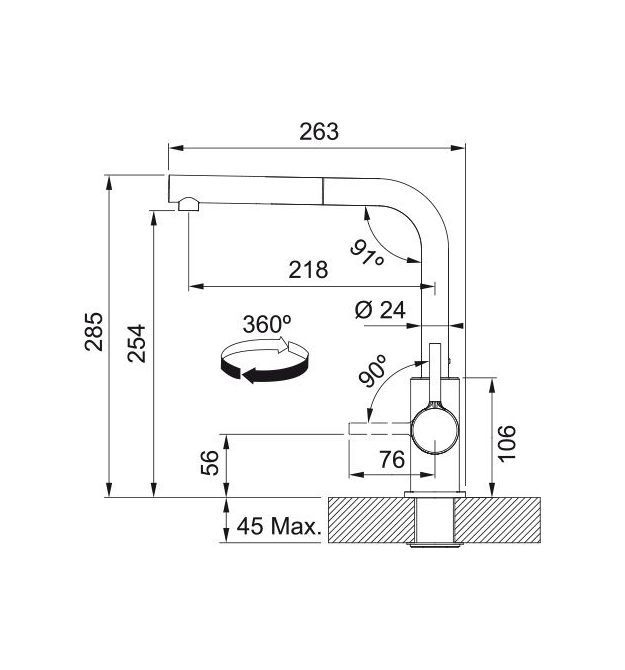 Franke Смеситель для кухни Franke Lina L Pull Out, дл.излива - 254 мм, поворотный, 1 рычаг, хром