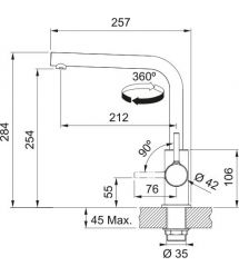 Franke Смеситель для кухни Franke Lina L Shape, дл.излива - 212мм, поворотный, 1 рычаг, оникс