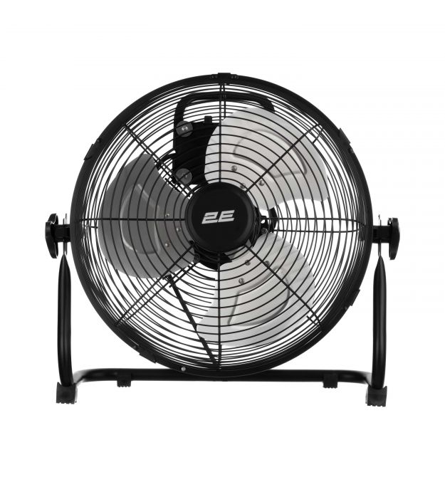 2E Вентилятор напольный профессиональный, 30см, 60Вт, кнопки, двигатель алюминий 100%, чёрный