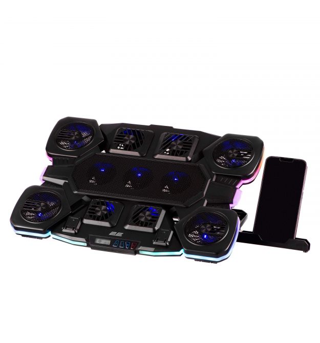 2E Gaming Подставка для ноутбука CPG-011, до 17.3", 1xUSB-A, 1xUSB-C, LCD, RGB, чёрный
