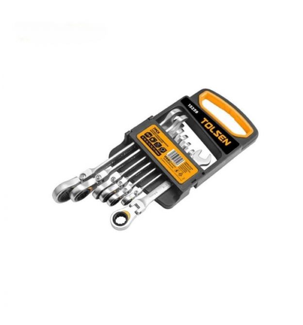 Tolsen Ключи гаечные, набор 7 шт, комбинированные, шарнирные, храповой механизм, 8-19мм, CrV