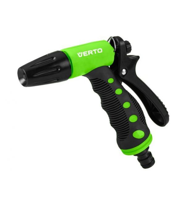 Verto Ороситель ручной, пистолетный, 1/2"-3/4", 2 функции, регулировка напора/распила воды, держатель двухкомпонентный