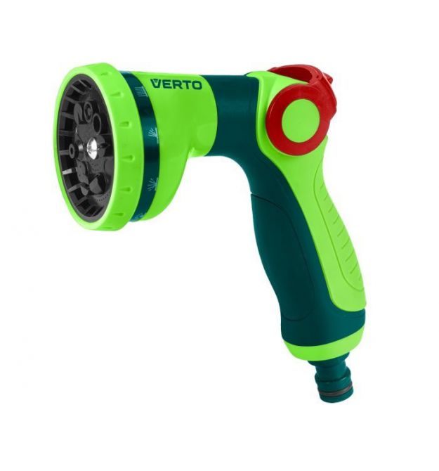 Verto Ороситель ручной, пистолетный, 1/2"-3/4", 10 функций, регулировка напора/распила воды, держатель двухкомпонентный